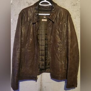 Mens Brown Leather Jacket Medium M 3M Thinsulate Quilted Lined Cafe Racer...